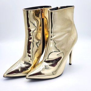 Anne Michelle Gold Metallic Patent Stiletto Boot Size 8